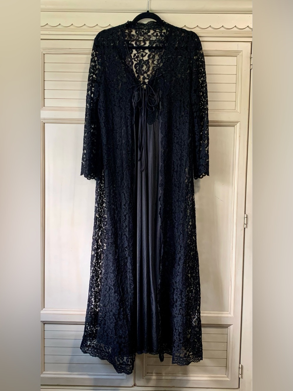 Vintage Miss Elaine Black Sheer Lace Peignoir Robe And Nightgown Set Small